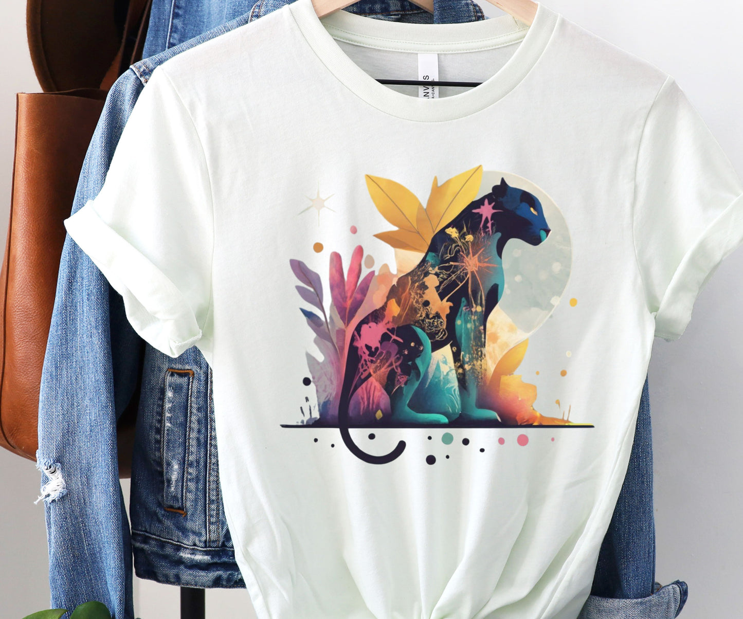 Panther shirt, colorful shirt, graphic tee, animal lover shirt, watercolor shirt