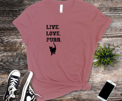 Live love purr, cat lover shirt, cat shirt, cat shirt for women, gift for cat lover