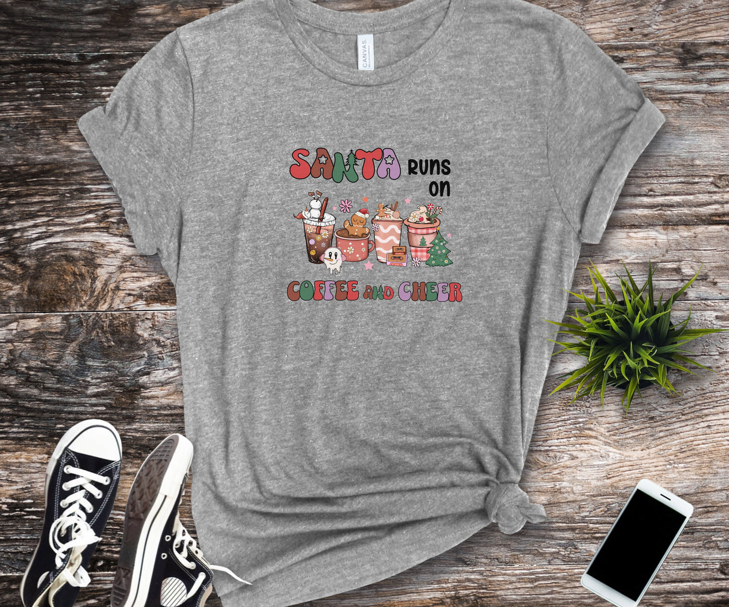 Santa runs on coffee and cheer, funny santa shirt