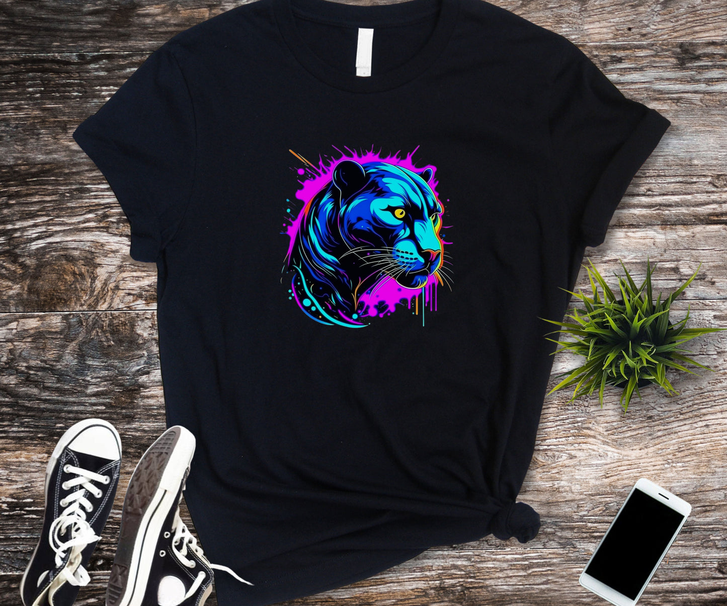 Panther shirt, colorful shirt, psychedelic shirt