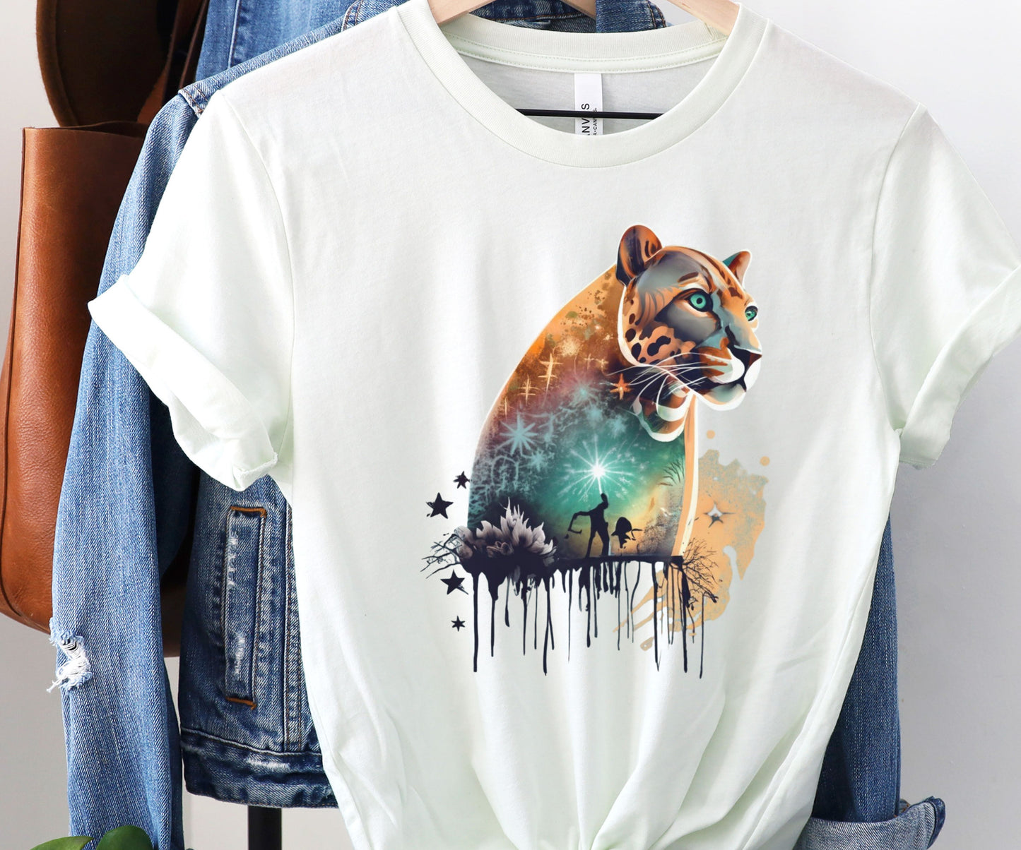 Panther shirt, colorful shirt, graphic tee, animal lover shirt, watercolor shirt