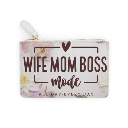 wife mom boss, Mini Clutch Bag, watercolor clutch bag, Cruelty-Free Faux Leather,  Vegan