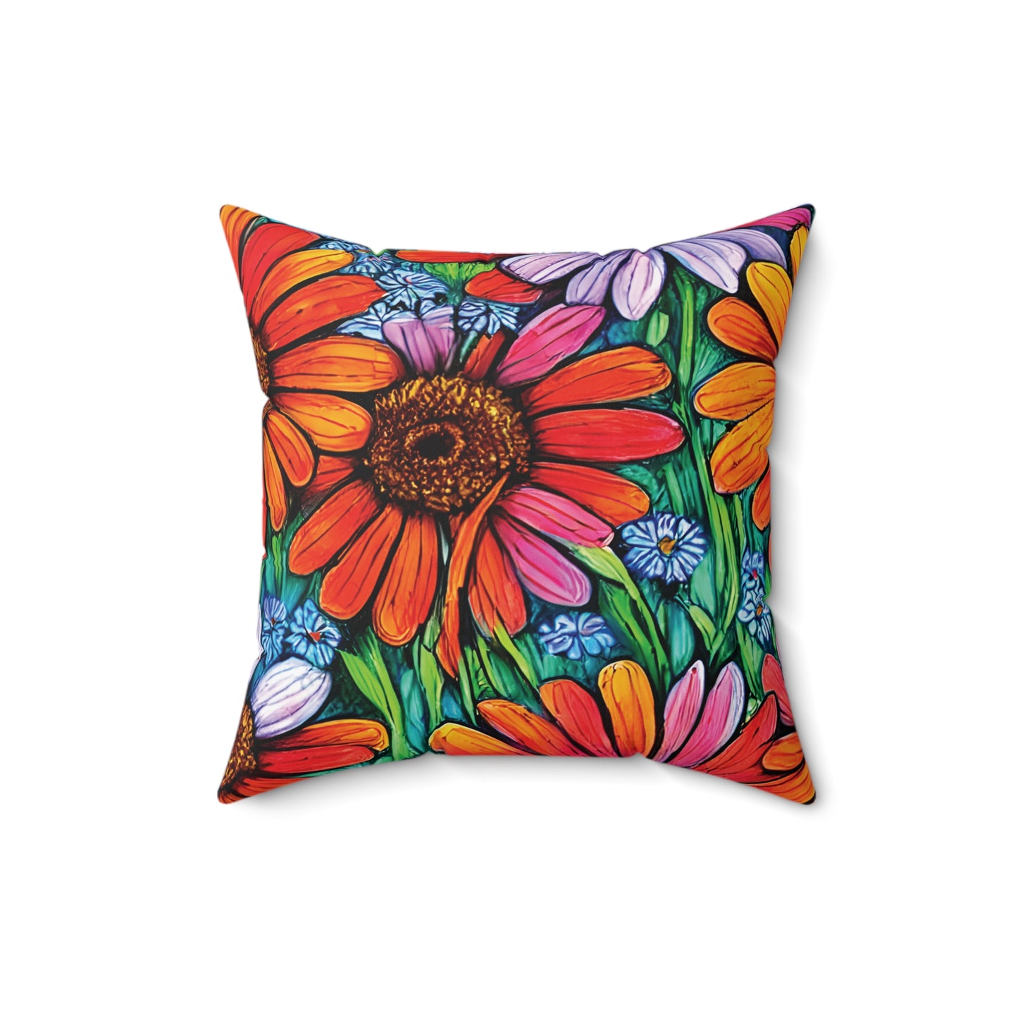 Faux Suede Square Pillow, boho flowers pillow, housewarming gift, christmas gift