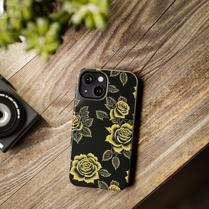 gold rose iphone case, black iphone case, Tough iPhone Case