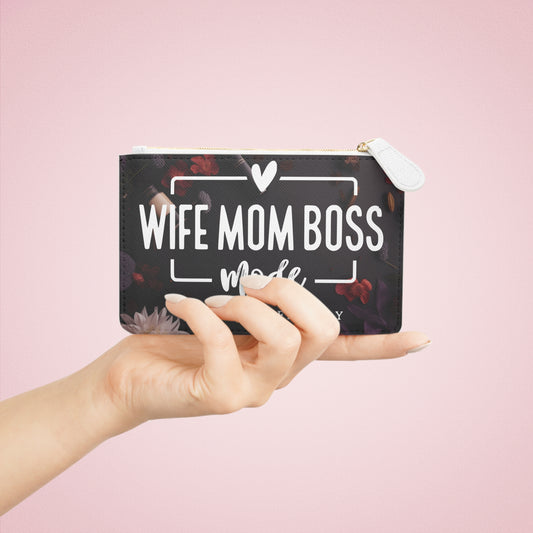 wife mom boss, Mini Clutch Bag, watercolor clutch bag, Cruelty-Free Faux Leather, Vegan