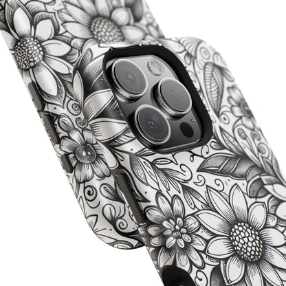 Black and White Sunflowers MagSafe Tough Iphone Case