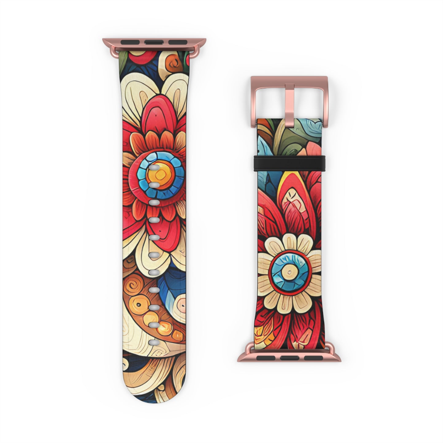 Colorful Flowers Faux Leather Apple Watch Band