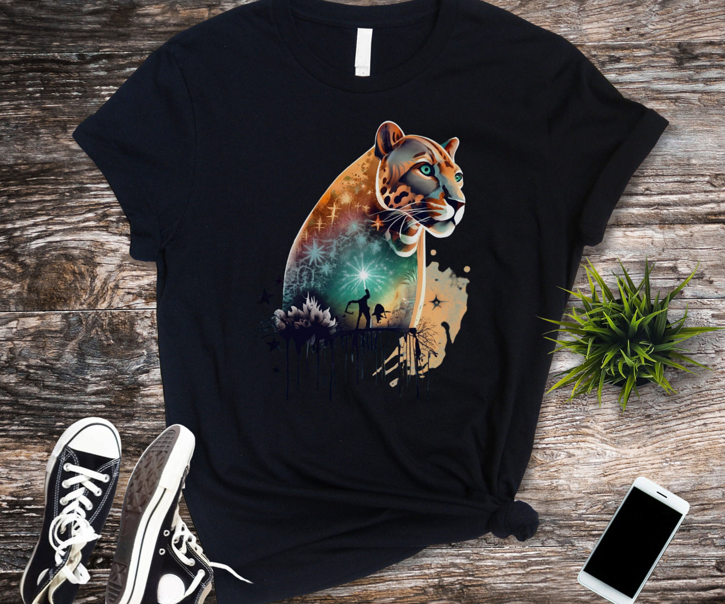 Panther shirt, colorful shirt, graphic tee, animal lover shirt, watercolor shirt