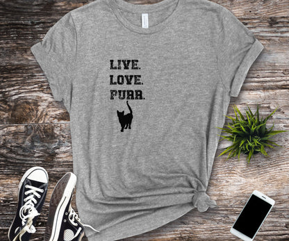 Live love purr, cat lover shirt, cat shirt, cat shirt for women, gift for cat lover