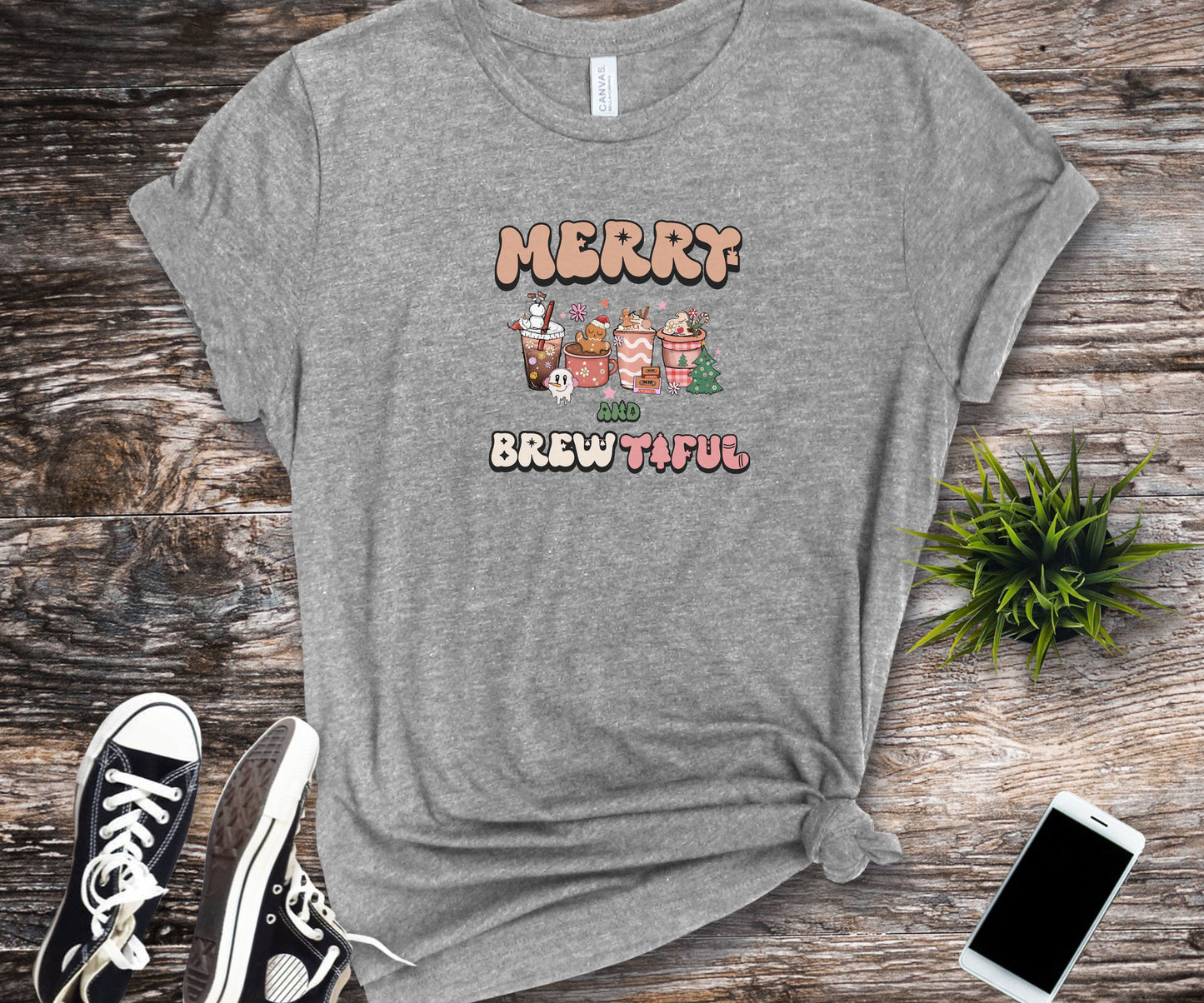 Merry and Brew-tiful, coffee lover shirt, christmas coffee shirt