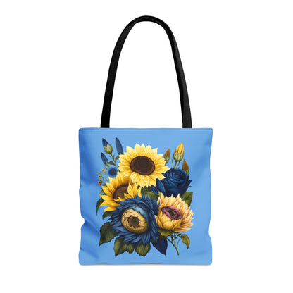 Sunflower Tote Bag, colorful sunflowers, blue and yellow sunflower tote bag