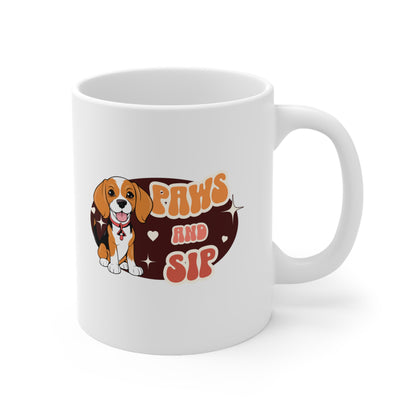 Paws and sip, puppy mug, dog lover mug, Ceramic Mug 11oz