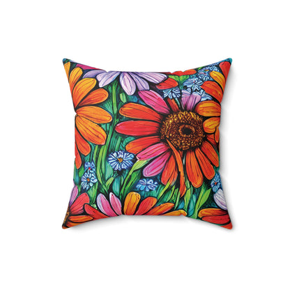 Faux Suede Square Pillow, boho flowers pillow, housewarming gift, christmas gift