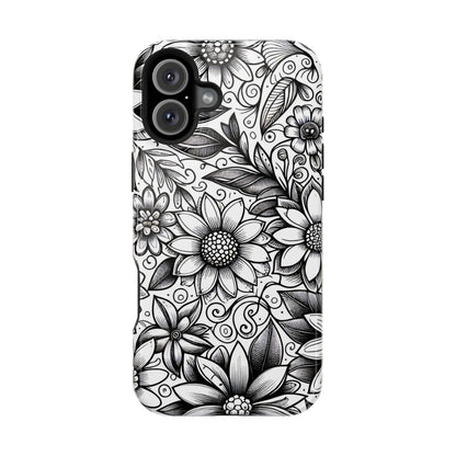 Black and White Sunflowers MagSafe Tough Iphone Case