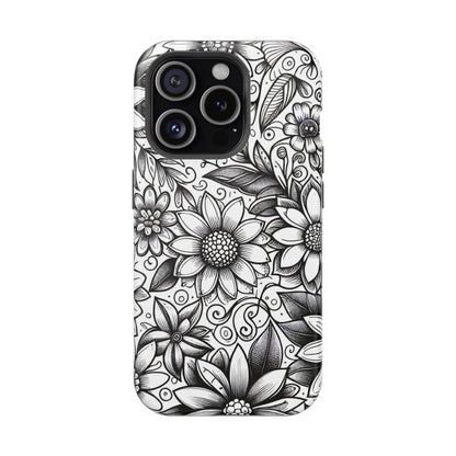 Black and White Sunflowers MagSafe Tough Iphone Case