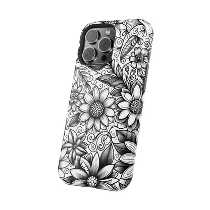 Black and White Sunflowers MagSafe Tough Iphone Case