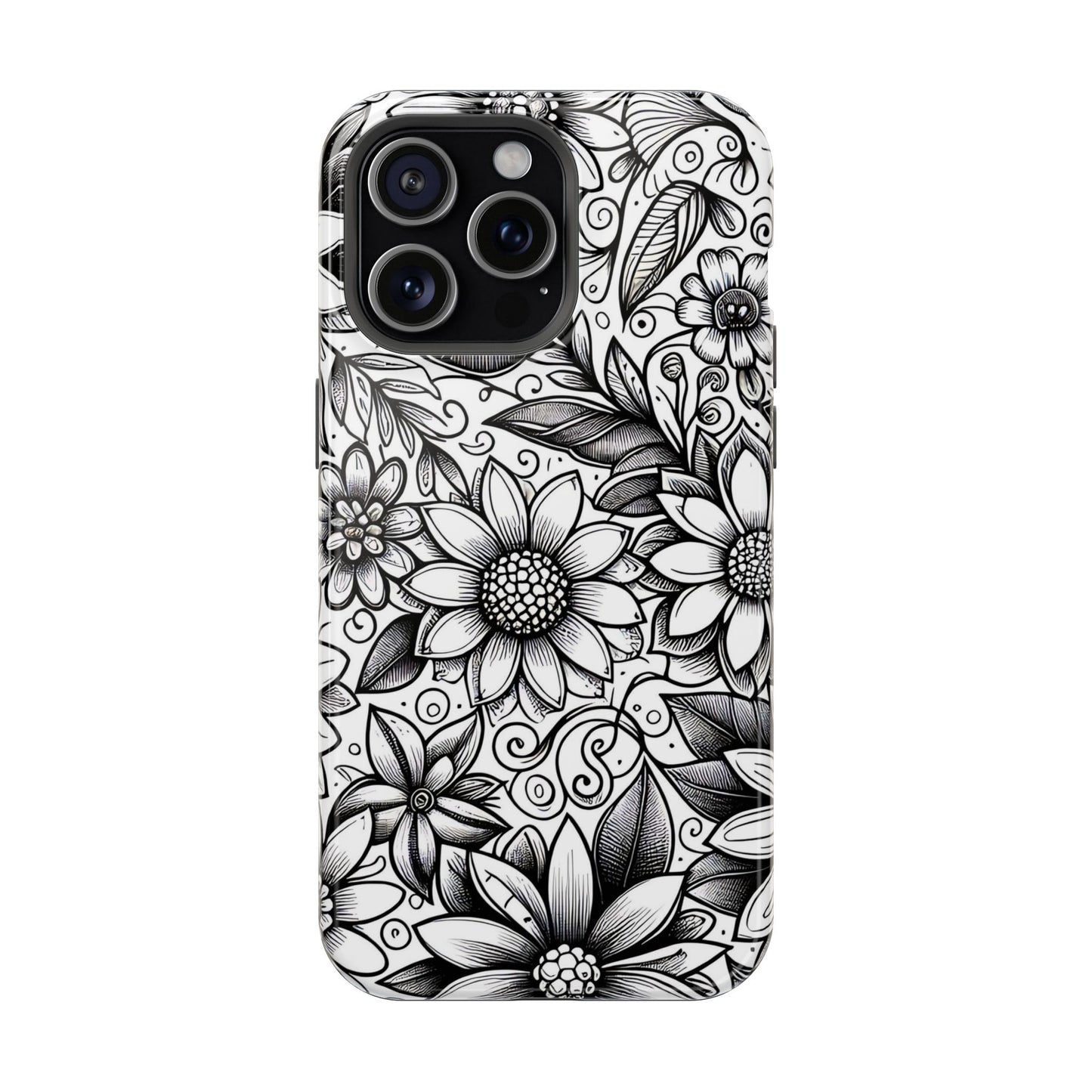 Black and White Sunflowers MagSafe Tough Iphone Case