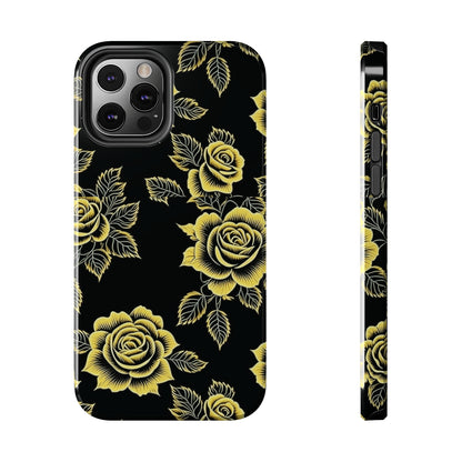 gold rose iphone case, black iphone case, Tough iPhone Case