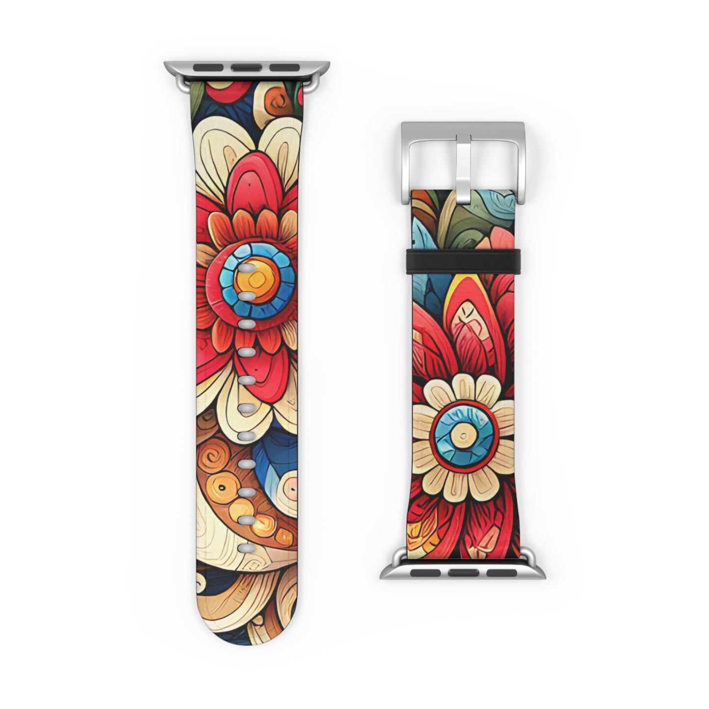 Colorful Flowers Faux Leather Apple Watch Band