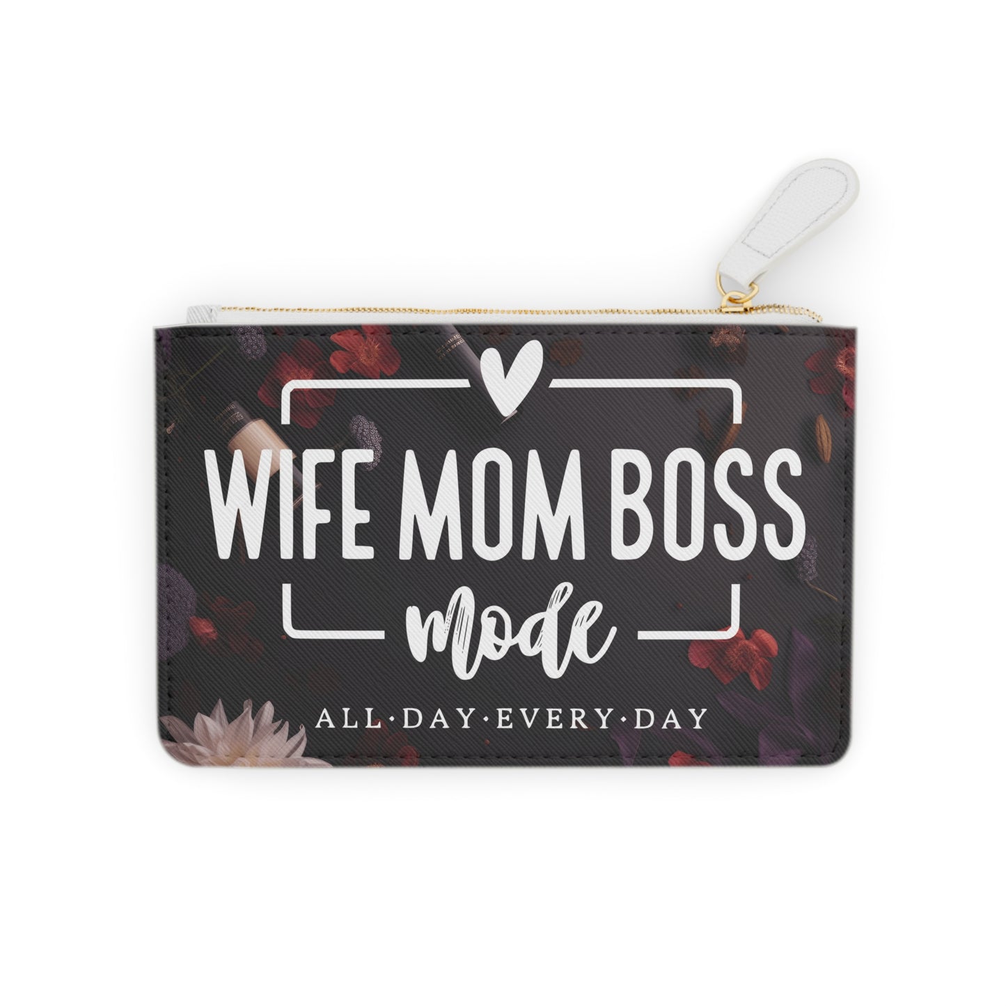 wife mom boss, Mini Clutch Bag, watercolor clutch bag, Cruelty-Free Faux Leather, Vegan