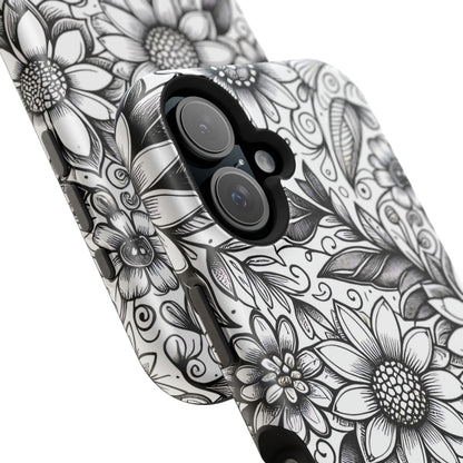 Black and White Sunflowers MagSafe Tough Iphone Case