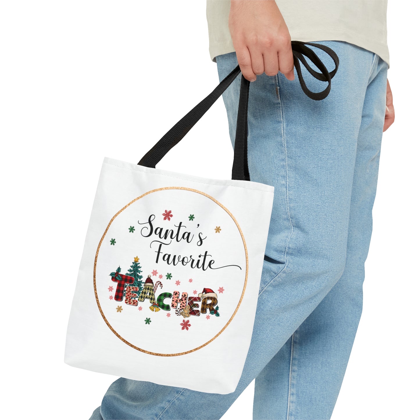 Santa's favorite teacher, Christmas teacher tote bag