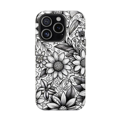 Black and White Sunflowers MagSafe Tough Iphone Case