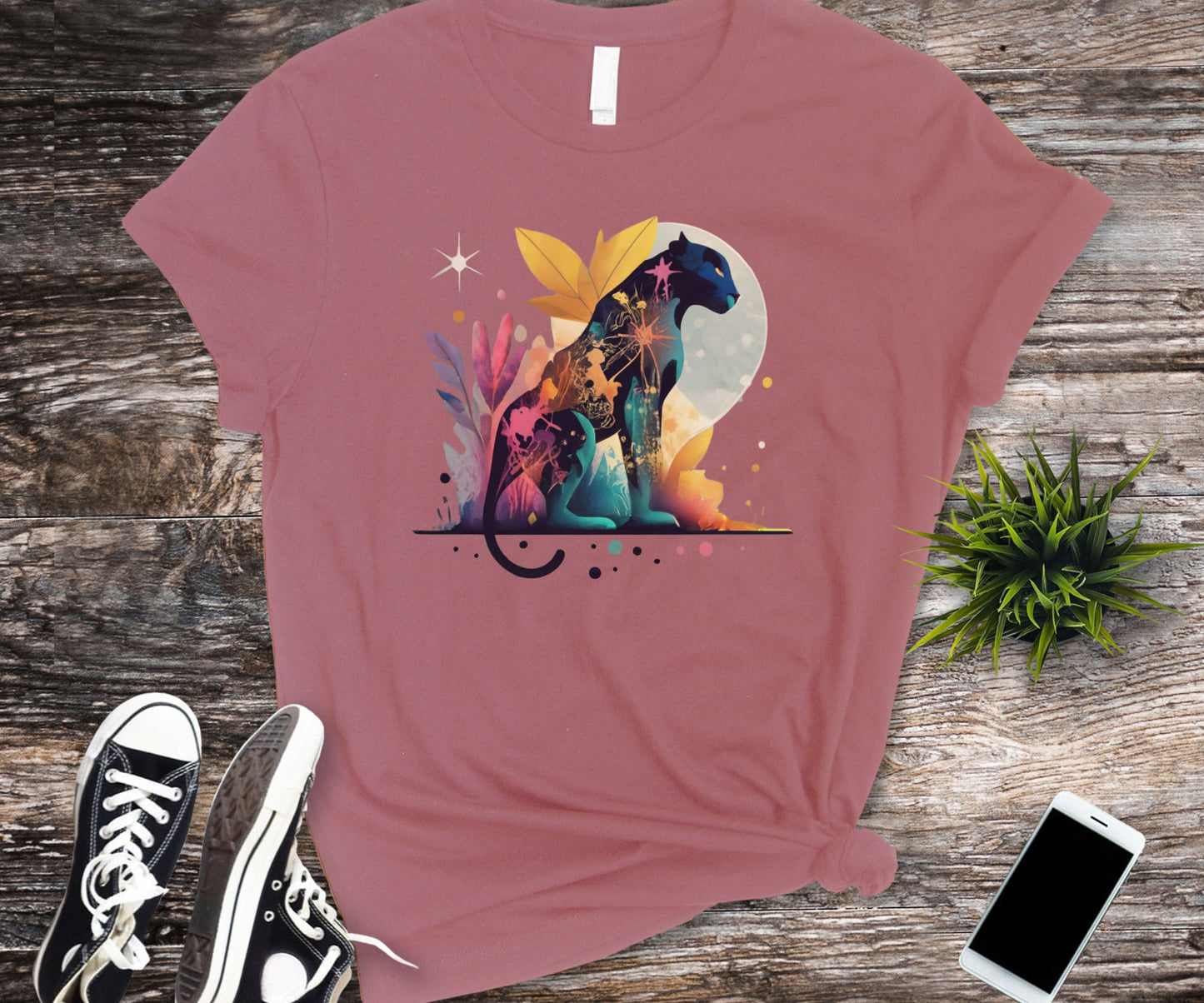 Panther shirt, colorful shirt, graphic tee, animal lover shirt, watercolor shirt