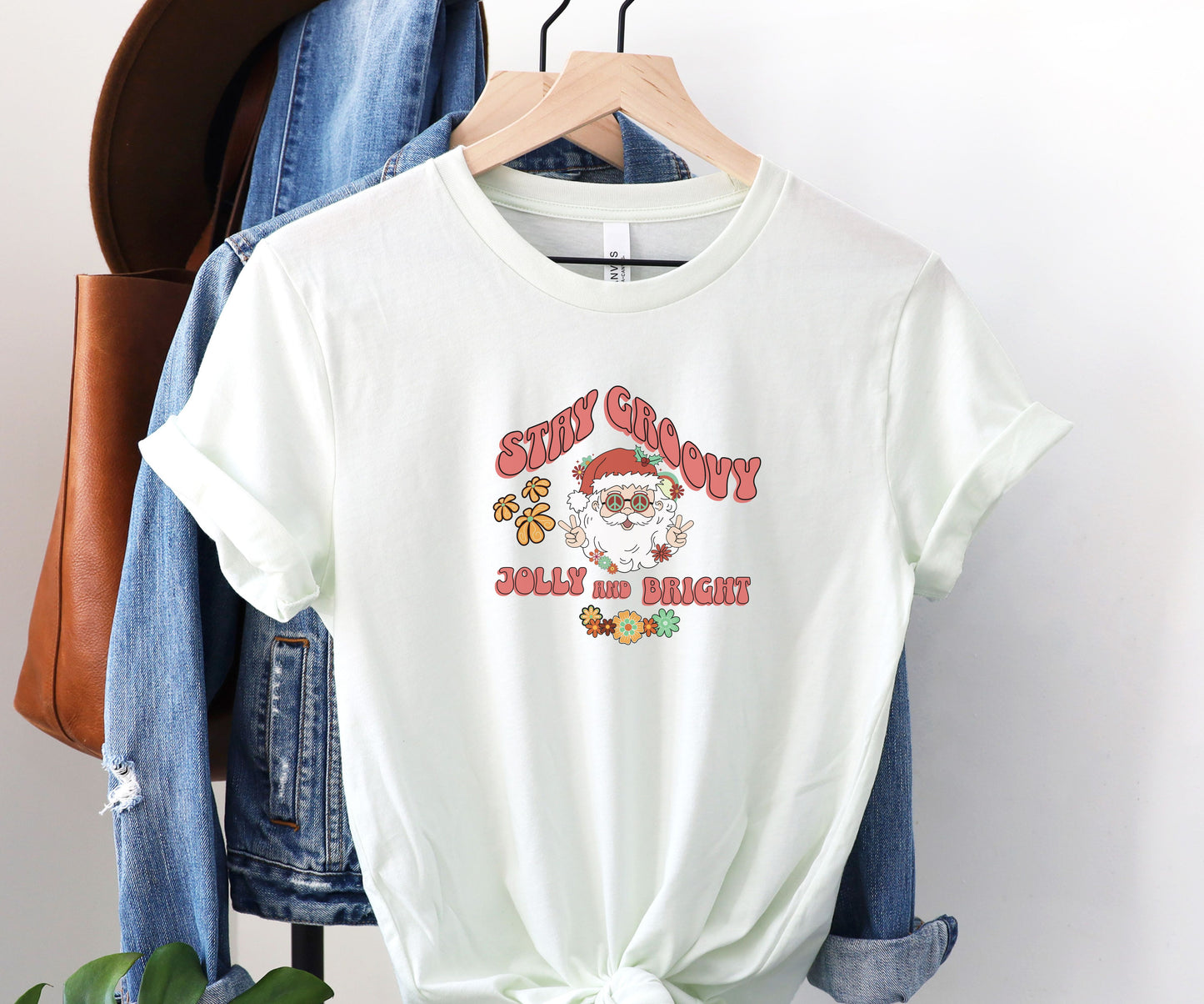 Stay groovy jolly and bright, groovy santa, retro santa shirt