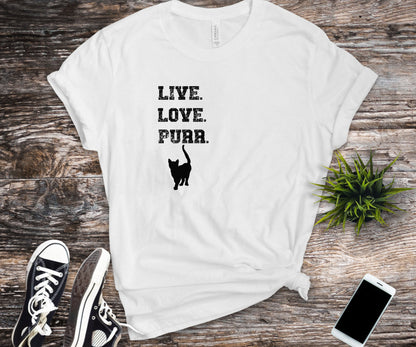 Live love purr, cat lover shirt, cat shirt, cat shirt for women, gift for cat lover