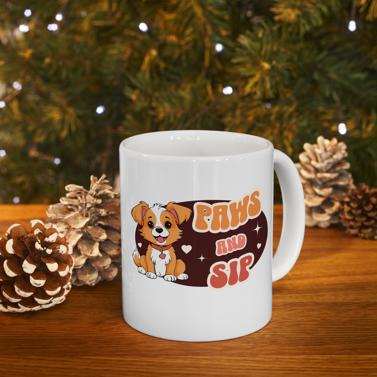 Paws and sip, puppy mug, dog lover mug, Ceramic Mug 11oz