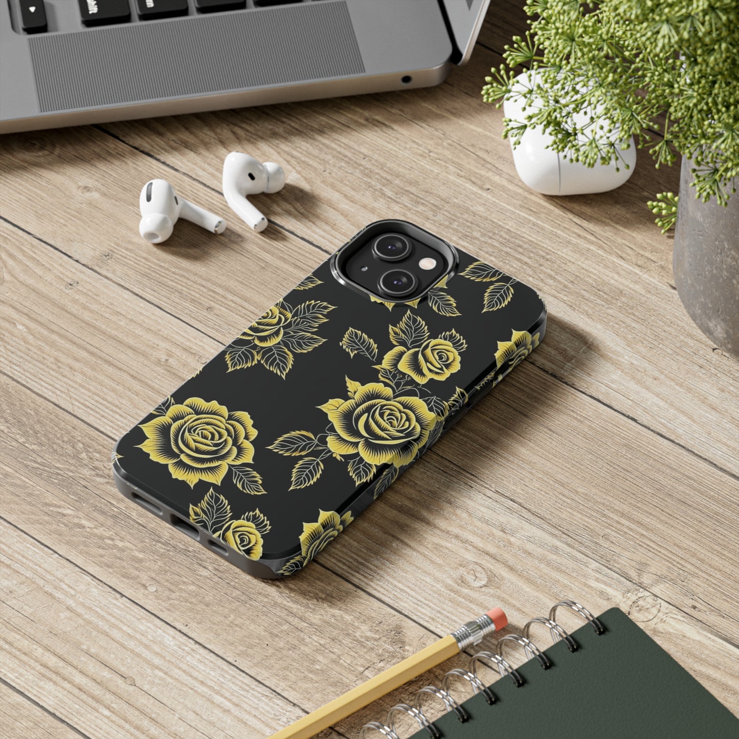 gold rose iphone case, black iphone case, Tough iPhone Case