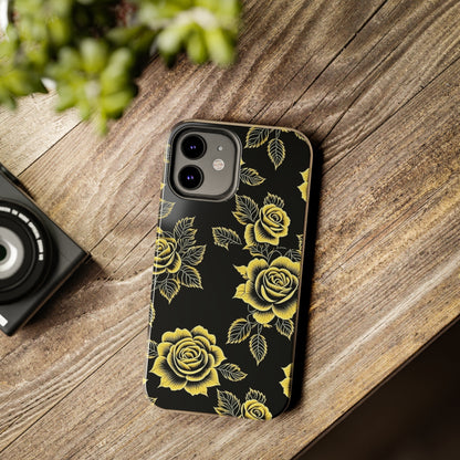 gold rose iphone case, black iphone case, Tough iPhone Case