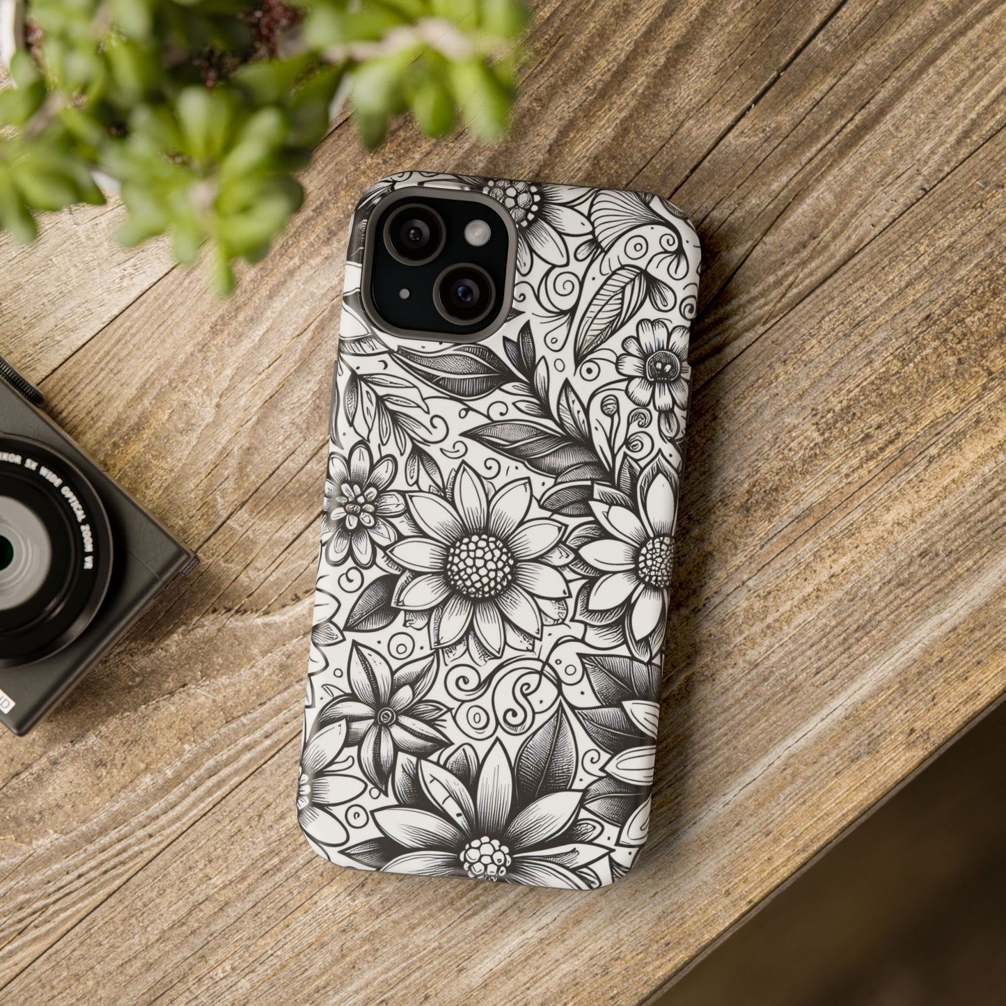 Black and White Sunflowers MagSafe Tough Iphone Case