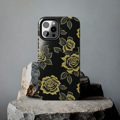 gold rose iphone case, black iphone case, Tough iPhone Case