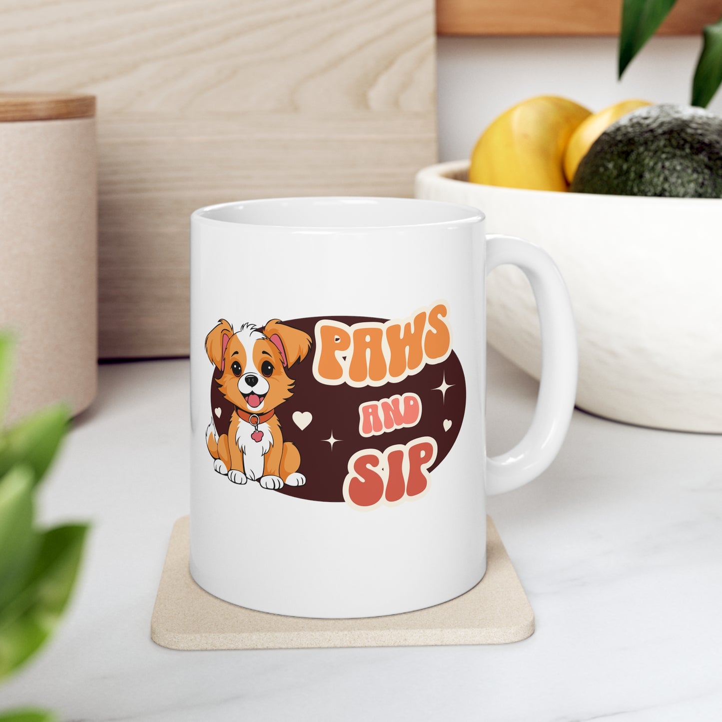 Paws and sip, puppy mug, dog lover mug, Ceramic Mug 11oz