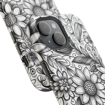 Black and White Sunflowers MagSafe Tough Iphone Case