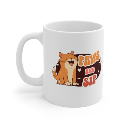 Paws and sip, cat mug, cat lover mug, Ceramic Mug 11oz