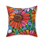 Faux Suede Square Pillow, boho flowers pillow, housewarming gift, christmas gift