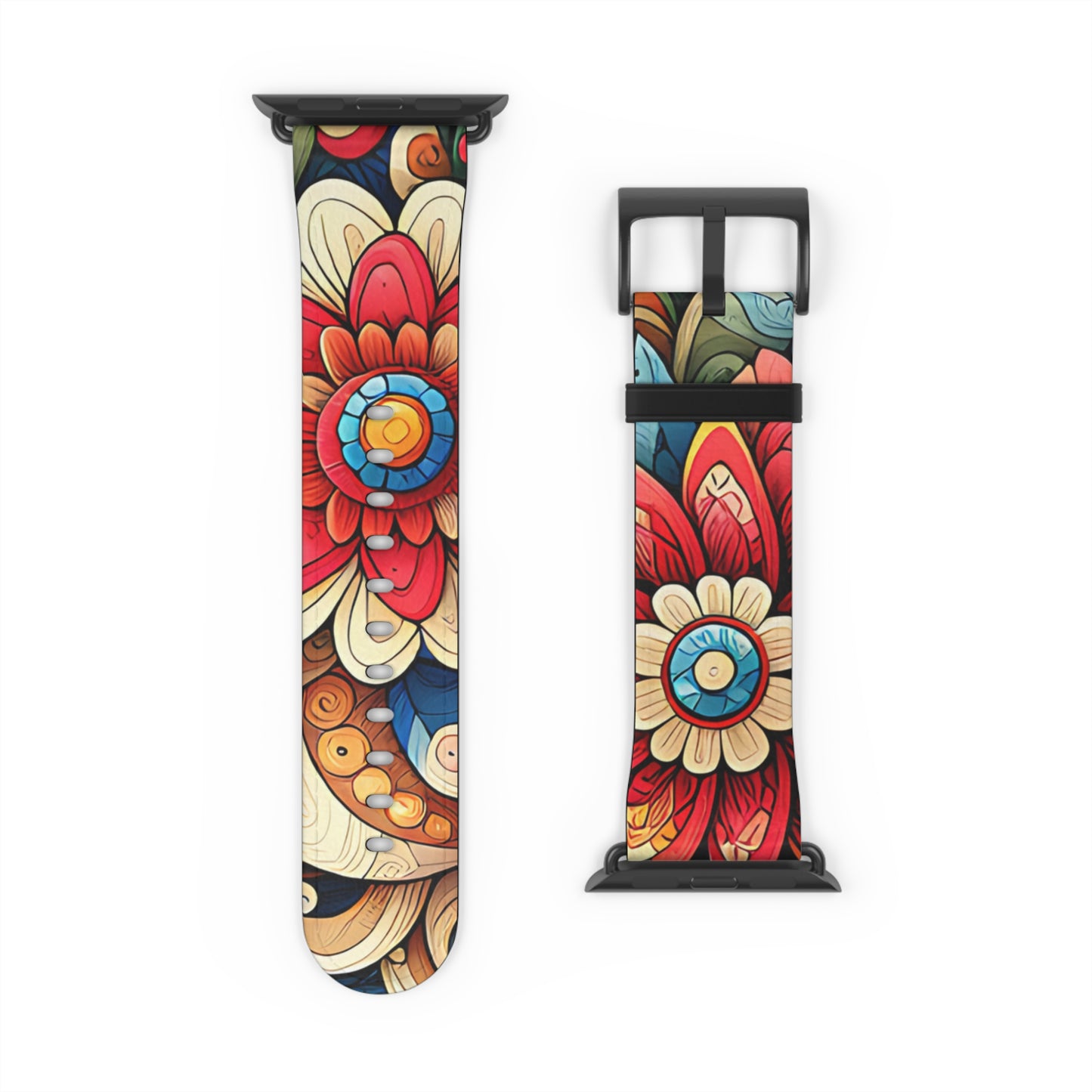 Colorful Flowers Faux Leather Apple Watch Band