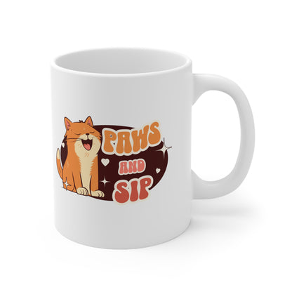 Paws and sip, cat mug, cat lover mug, Ceramic Mug 11oz