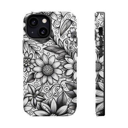 Black and White Sunflowers MagSafe Tough Iphone Case