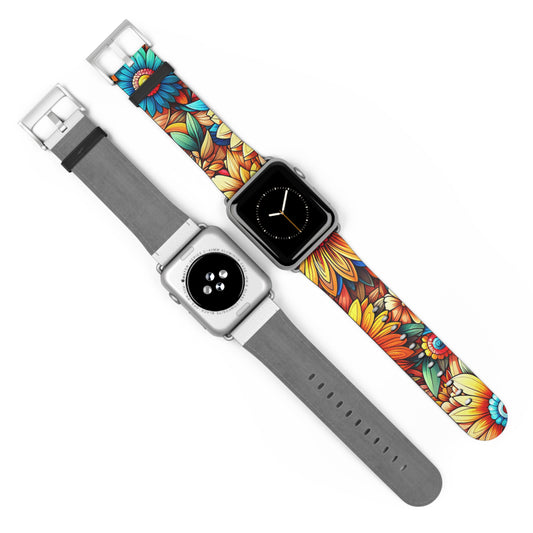 Sunflowers Faux Leather Apple Watch Band