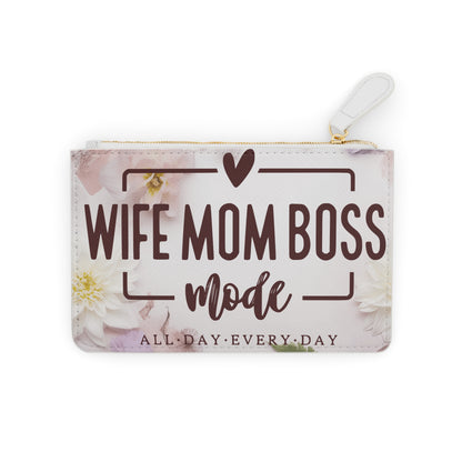 wife mom boss, Mini Clutch Bag, watercolor clutch bag, Cruelty-Free Faux Leather,  Vegan