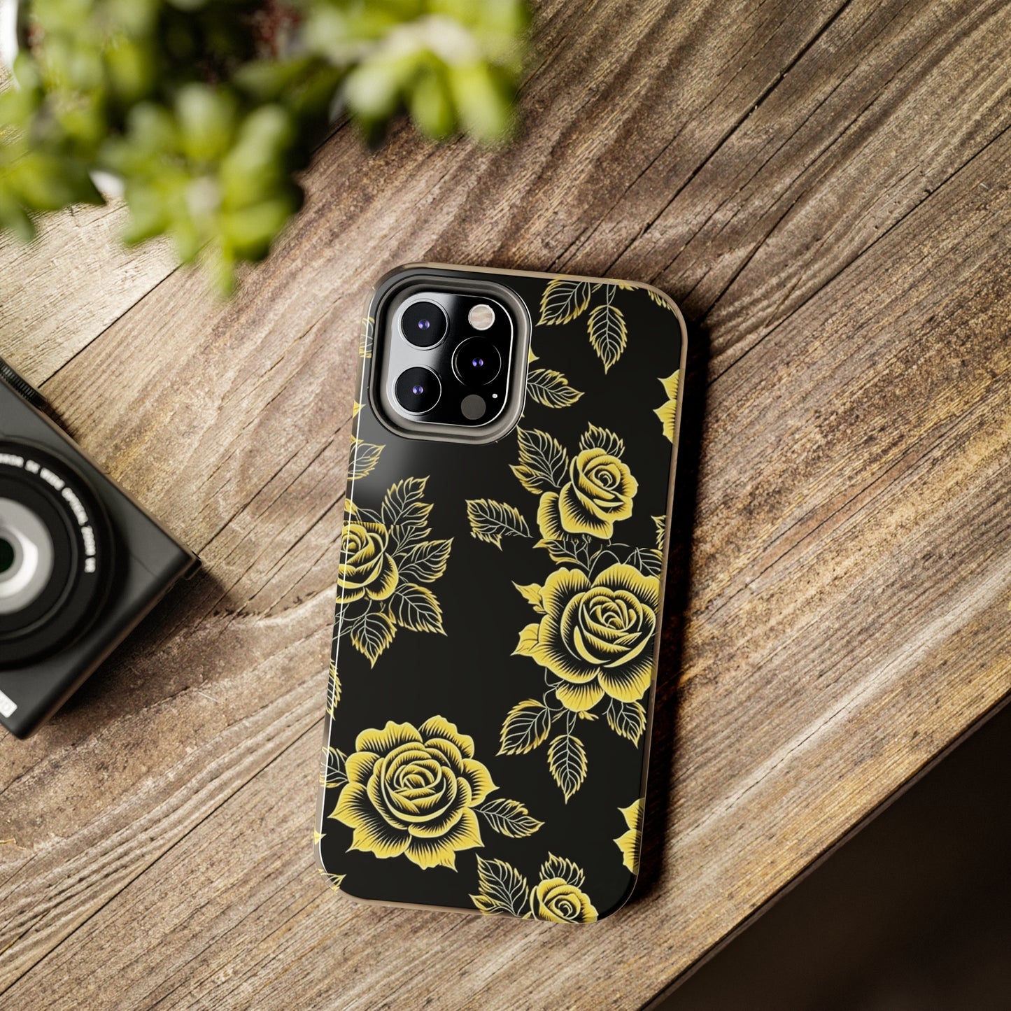 gold rose iphone case, black iphone case, Tough iPhone Case