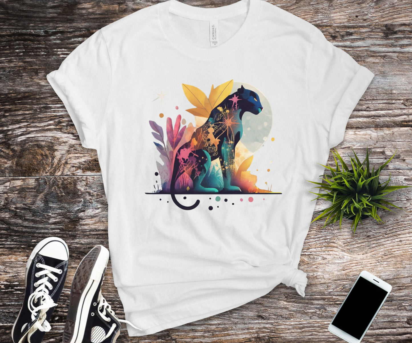 Panther shirt, colorful shirt, graphic tee, animal lover shirt, watercolor shirt