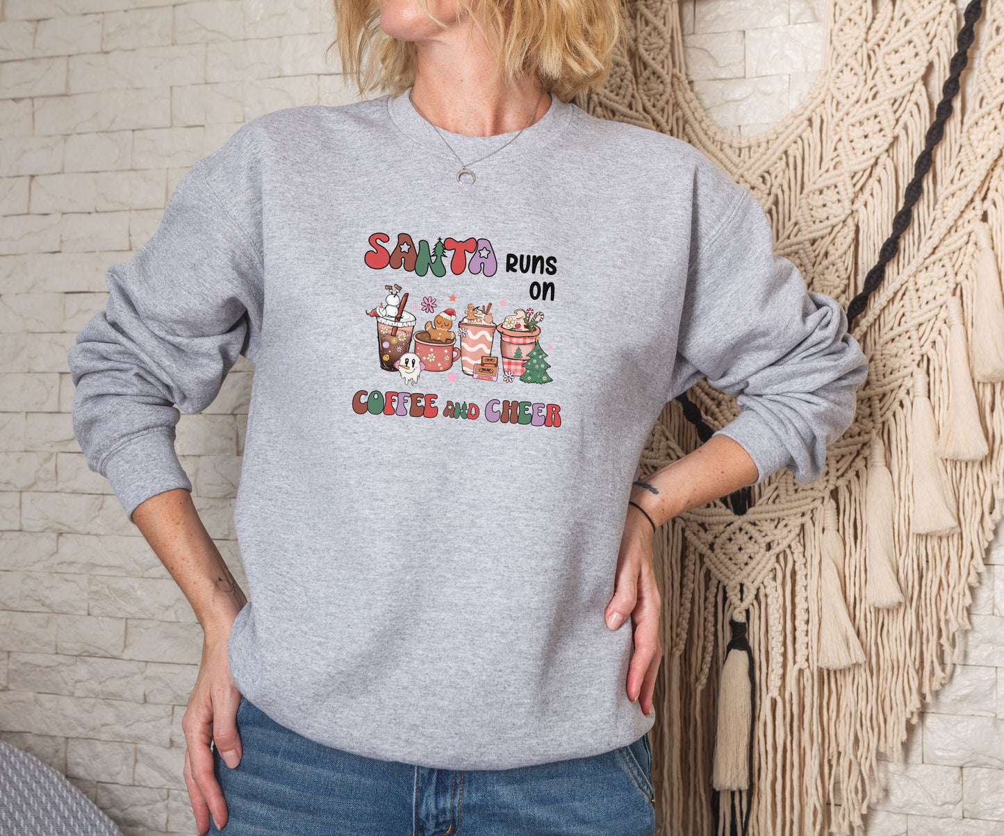 Santa runs on coffee and cheer Crewneck Sweatshirt, christmas Sweatshirt