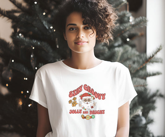 Stay groovy jolly and bright, groovy santa, retro santa shirt