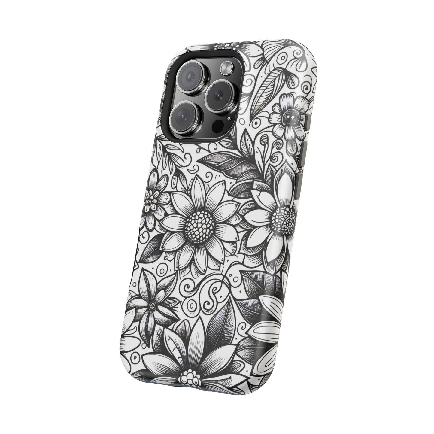 Black and White Sunflowers MagSafe Tough Iphone Case