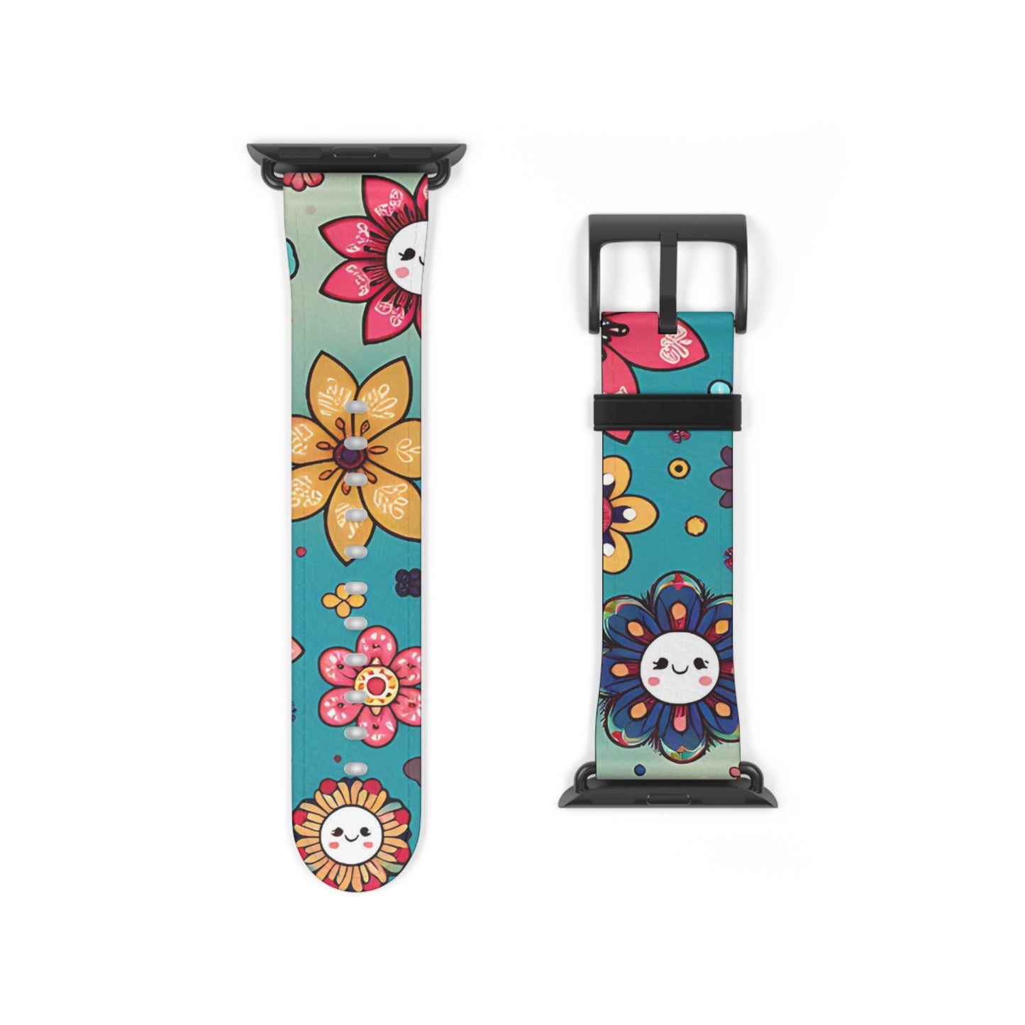 Colorful Flowers Faux Leather Apple Watch Band